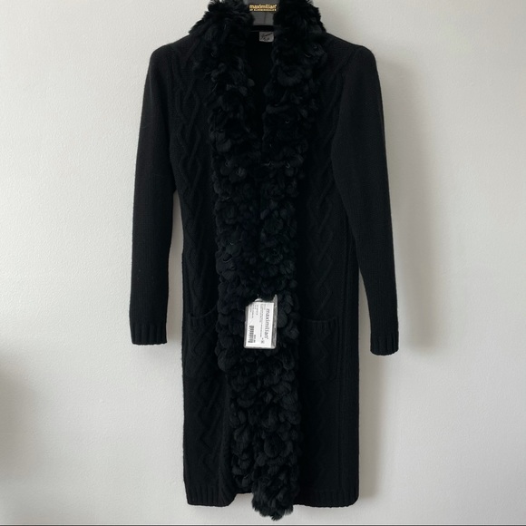 Maximilian Sweaters - Maximilian Cashmere Sweater Dyed Rex Rabbit Tuxedo Collar